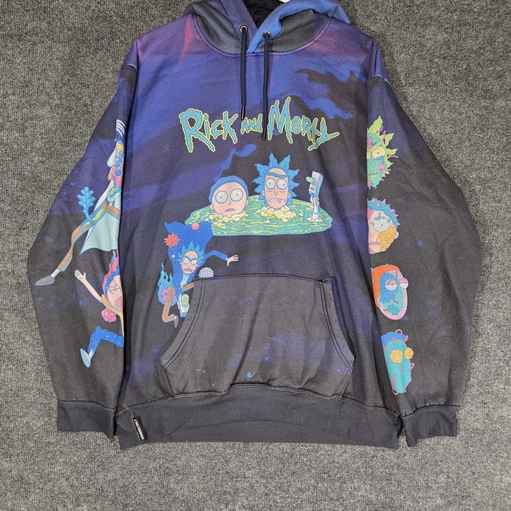 Members Only Rick and Morty Hoodie Mens Large Adult Swim All Over Print Pullover